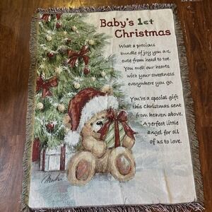 Vintage Baby's‎ First Christmas Tapestry Throw Blanket 50" X 37"